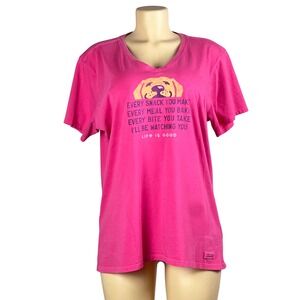 Life is Good Top Tee Womens XL DOG Graphic V-Neck Pink Short Sleeve Cotton